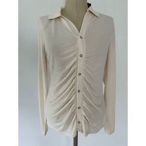 BELLDINI Black Label Button-Front Collared Top  Ivory M